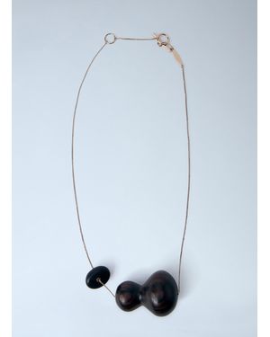 Max Mara Sculptural Wood Pendant Necklace - Blue