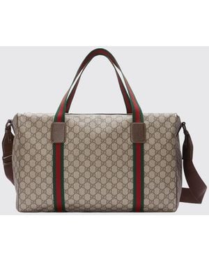 Gucci Gg Supreme Canvas And Leather Duffle Bag - Brown