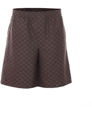 Gucci Gg Canvas Linen Blend Shorts - Brown