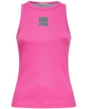 Marni Fuchsia Ribbed Cotton Logo Tank Top - Pink