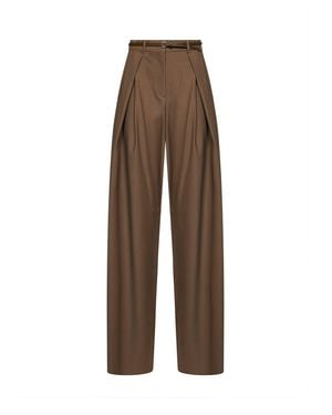 Max Mara Khaki Stretch Twill Mstaere Belted Wide-Leg Pants - Brown