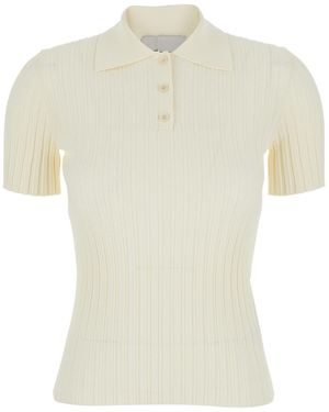 Ami Paris Polo Shirt With Ribbed Knit - White