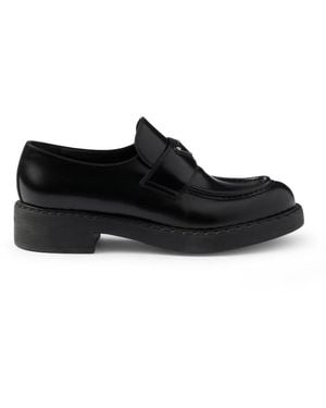 Prada Chocolate Brushed Leather Loafers - Black