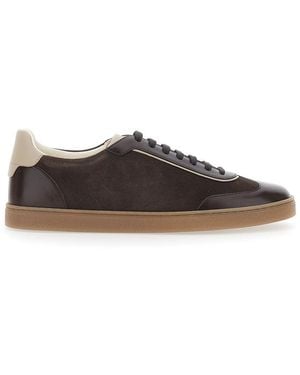 Brunello Cucinelli Sneakers With Embossed Logo On The Heel - Brown