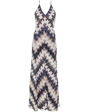 Missoni Maxi Zigzag-Pattern V-Neck Dress - White
