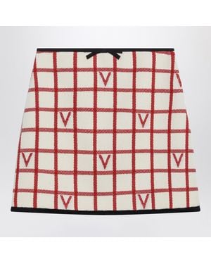 Valentino Ivory Skirt With Check Vlogo Pattern - Multicolor