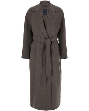Max Mara 'S Maxmara 'Peonia' Coat With Lapel Collar And Tie Belt - Gray
