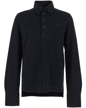 Vivienne Westwood Long-Sleeved Polo Shirt With Tone-On-Tone Logo On The Front - Blue