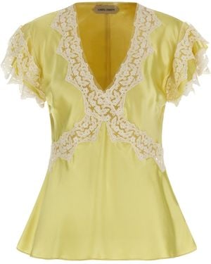 Alberta Ferretti Satin And Lace Top - Yellow