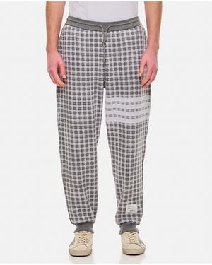 Thom Browne Checkered Cotton Sweatpants With 4-Bar Stripe And Drawstring Waistband - Gray