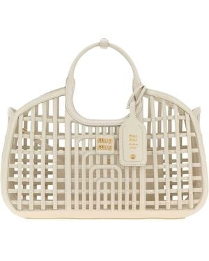 Miu Miu Chalk Leather Shopping Bag - Metallic