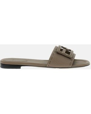 Fendi Leather Slides - Gray
