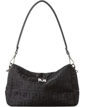 Fendi Squared Ff Lui Medium Leather And Nylon Bag - Black