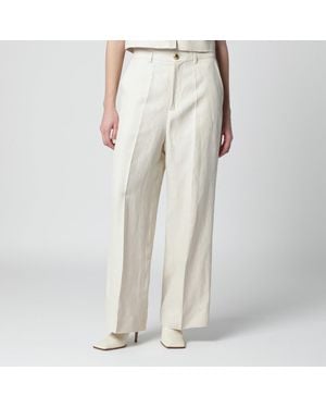 P.A.R.O.S.H. Sandcolored Linenblend Pants - Natural