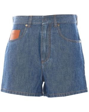 Fendi Ff Logo Denim Shorts - Blue