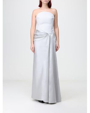 Solace London Off-The-Shoulder Satin Gown With Draped Waist And Back Slit - White