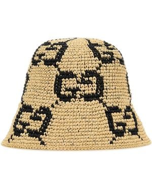 Gucci Embroidered Raffia Summer Bucket Hat - Natural