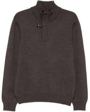 Fay High-Neck Sweater With Hook - Brown
