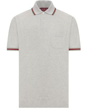 Gucci Web Detail Cotton Polo Shirt - Gray