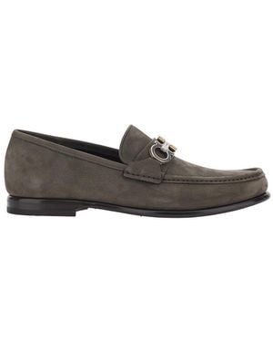 Ferragamo 'Avril' Loafers With Gancini Plaque On The Front - Gray