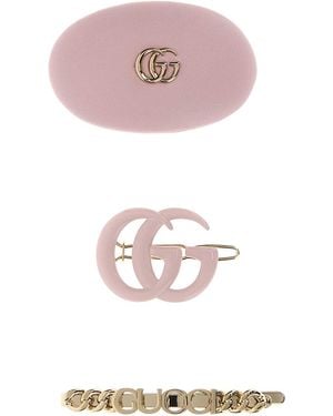 Gucci Two-Tone Leather And Metal Hair Clips Set - White