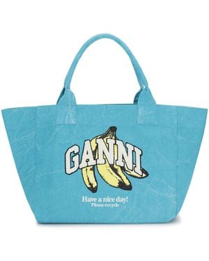 Ganni Medium Banana Print Tote Bag - Blue