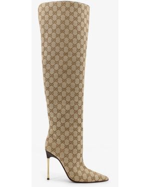 Gucci Gg Fabric Cuissardes Boots - Natural