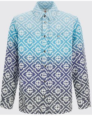 CASABLANCA Cotton Blend Shirt Jacket With Logo - Blue
