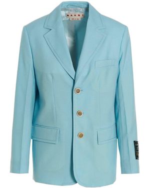 Marni Cool Wool Long Blazer - Blue