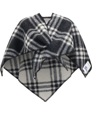 Burberry Poncho Short Wool Check - Gray