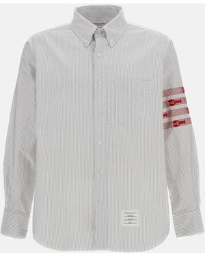 Thom Browne 4-Bar Lobster Cotton Oxford Shirt - Gray