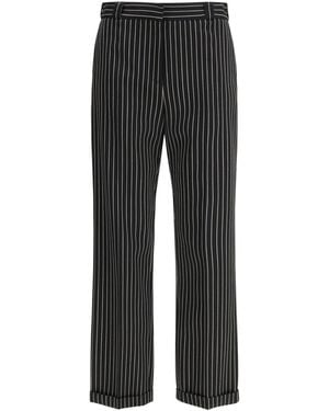 Tom Ford Striped Wool And Cotton Pant - Black