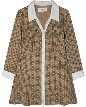 Celine 100% Silk Twill Mini Shirt Dress - Brown