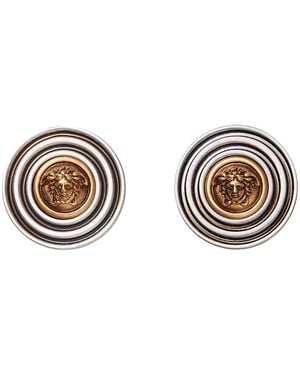 Versace Earrings With Medusa Head On Metallic Hoop For