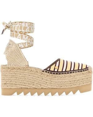 Stella McCartney Embroidered Canvas Gaia Wedges - Natural