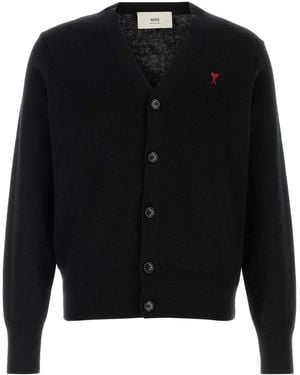 Ami Paris Buttoned V-Neck Cardigan - Black