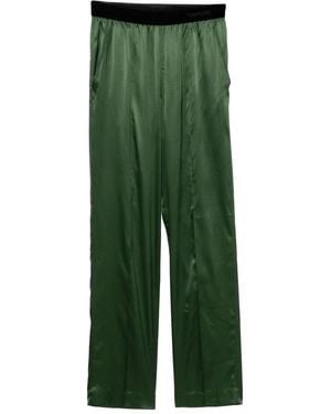 Tom Ford Moss Stretch Silk Satin Pajama-Style Pants With Velvet Waistband And Embroidered Logo - Green
