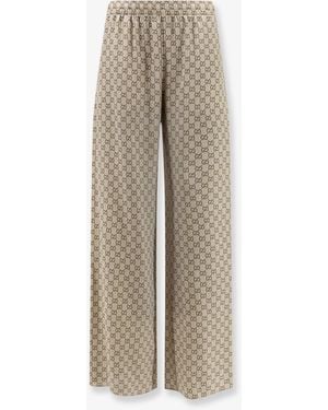 Gucci Primavera Silk Pants With Gg Print - Natural