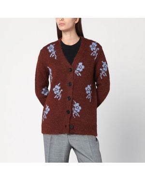 Jil Sander Cardigan With Floral Inlay - Red