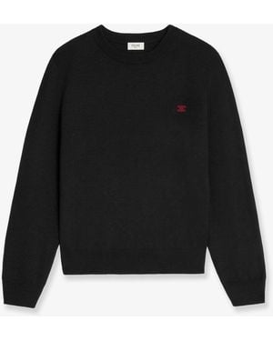 Celine Wool Sweater With Logo Embroidery - Black