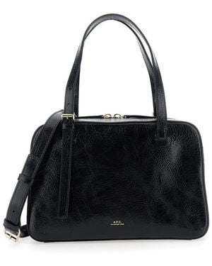 A.P.C. 'Virginie' Shoulder Bag With Removable Shoulder Strap And Front Logo - Black