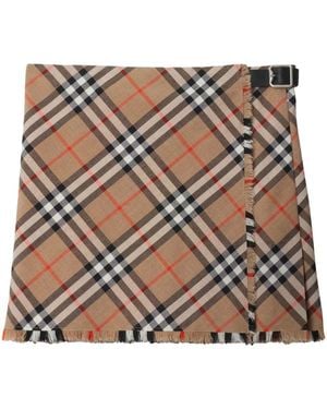 Burberry Check Wool Blend Mini Skirt - Brown