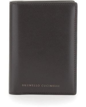Brunello Cucinelli Leather Wallet With Logo Lettering - Black