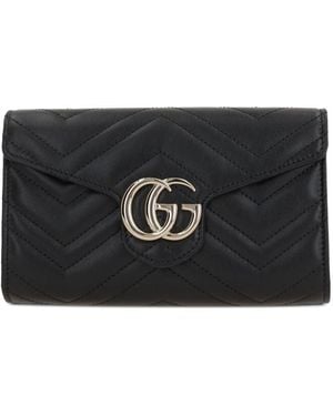Gucci Gg Marmont Leather Wallet On Chain - Black