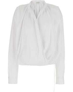 Dries Van Noten V-Neck Blouse With Long Sleeves - White