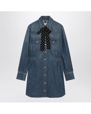 Valentino Medium Denim Dress With Polka-Dot Scarf - Blue