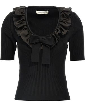 Alessandra Rich Ruffled Round Neck T-Shirt - Black
