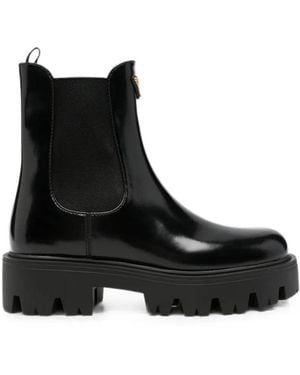 Prada Brushed Leather Booties - Black