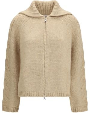 Moncler Alpaca And Wool Blend Zip Cardigan - Natural