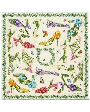Ferragamo Eden Shoes Print Silk Scarf - Green
